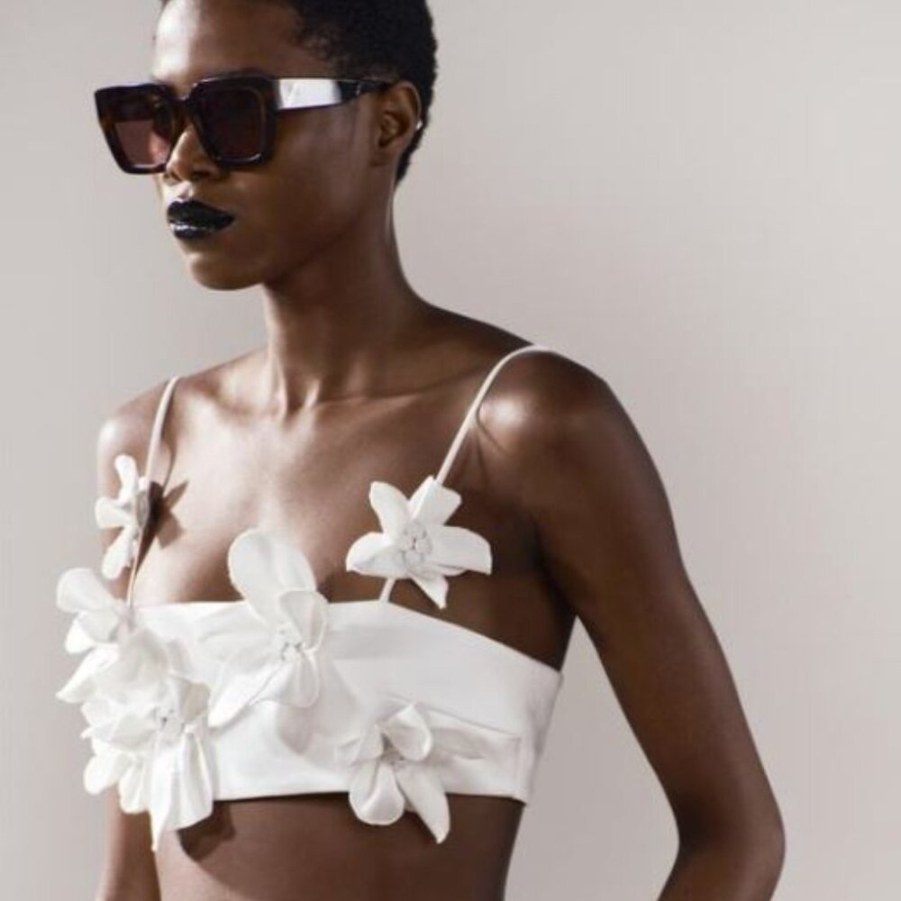 COPY - Zara Floral Crop Top White, Size Medium, ZW collection, New SS24
